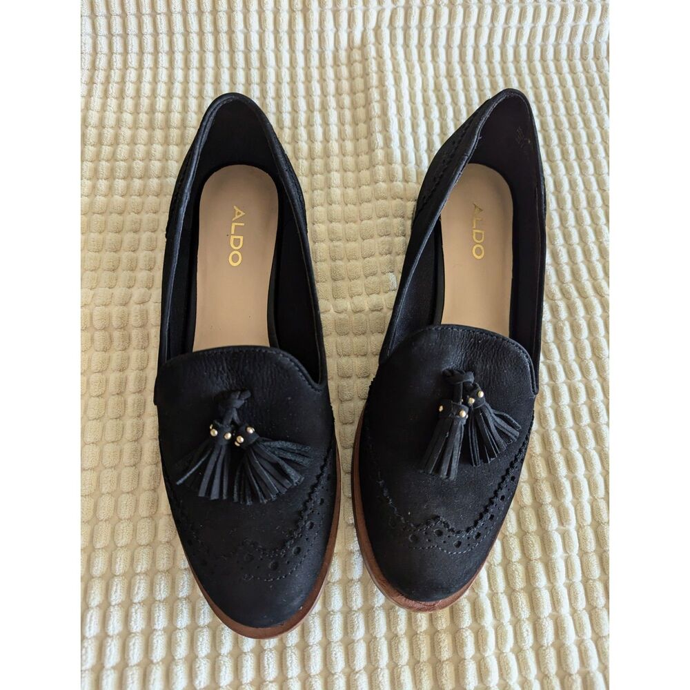 ALDO Olendassa women's black tassle suede loafer  Sz 6.5